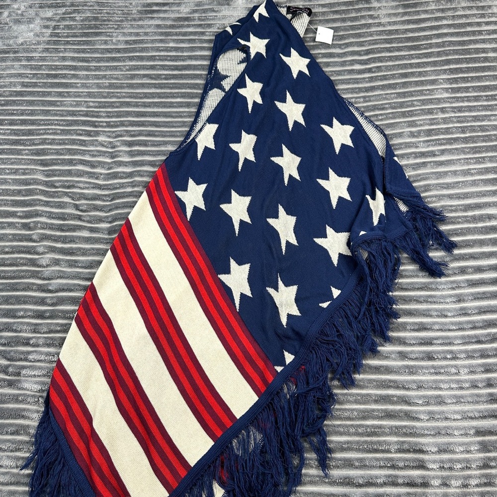 Serendipity by Victoria American Flag Knit Fringe Vest Women 1X Stars Stripes - Picture 7 of 8